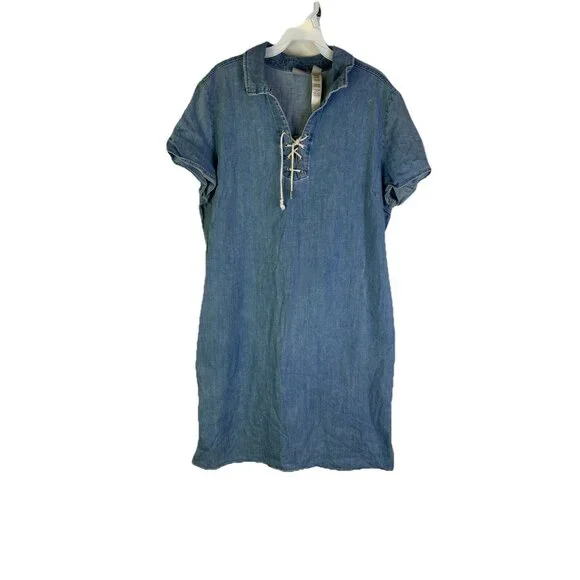 Chico's | Dresses | Chicos Chambray Denim Jean Lace Up Shirt Dress |  Poshmark